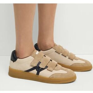 Veronica Beard Suede and Canvas Velcro Sneakers - Beige/Tan 9M